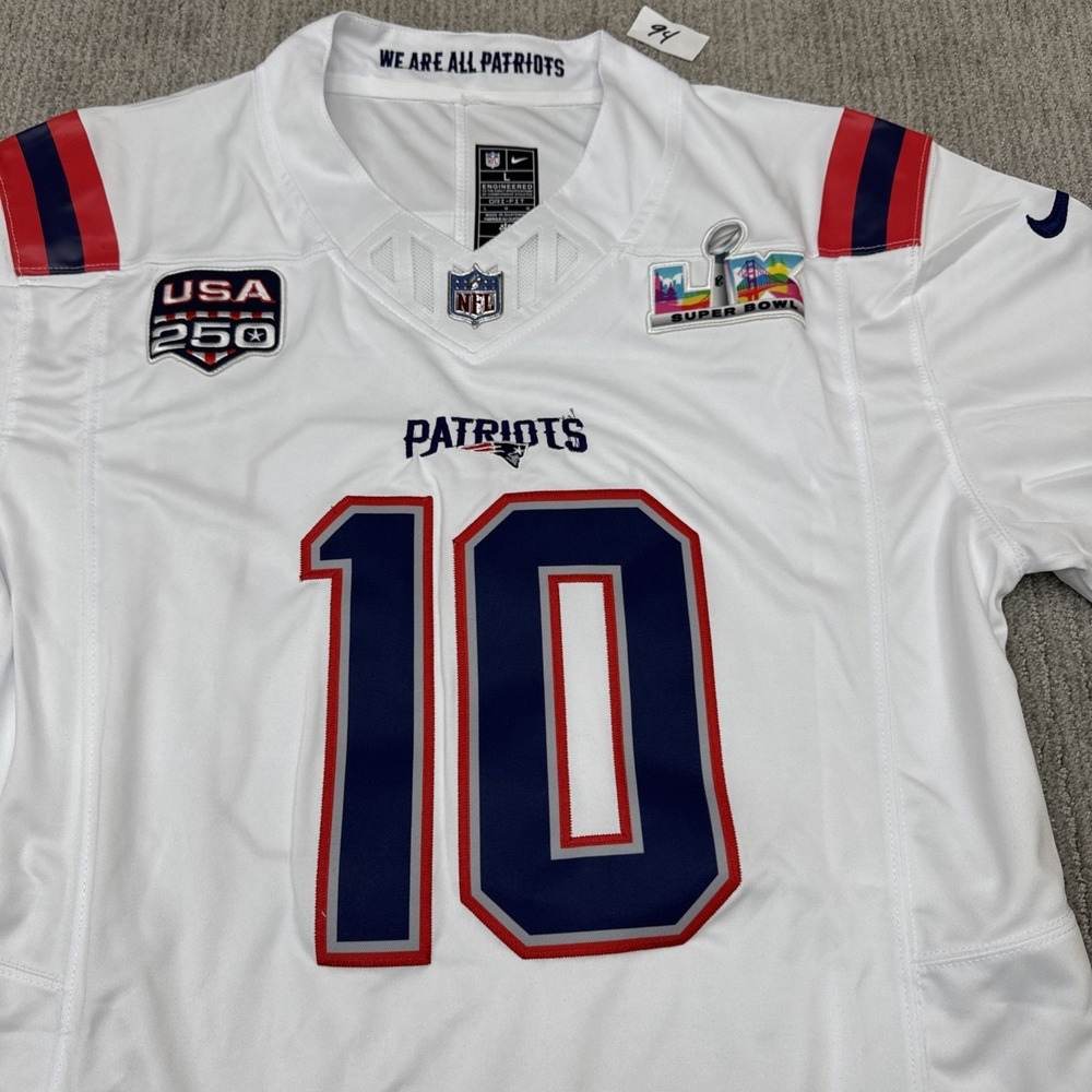 Nike Drake Maye Super Bowl 60 LX Patch Game Jersey New England Patriots White - Picture 6 of 13